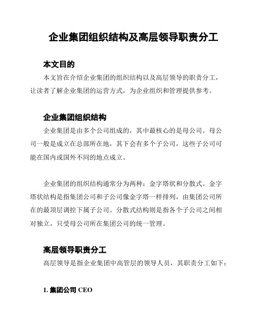 企业集团组织结构及高层领导职责分工