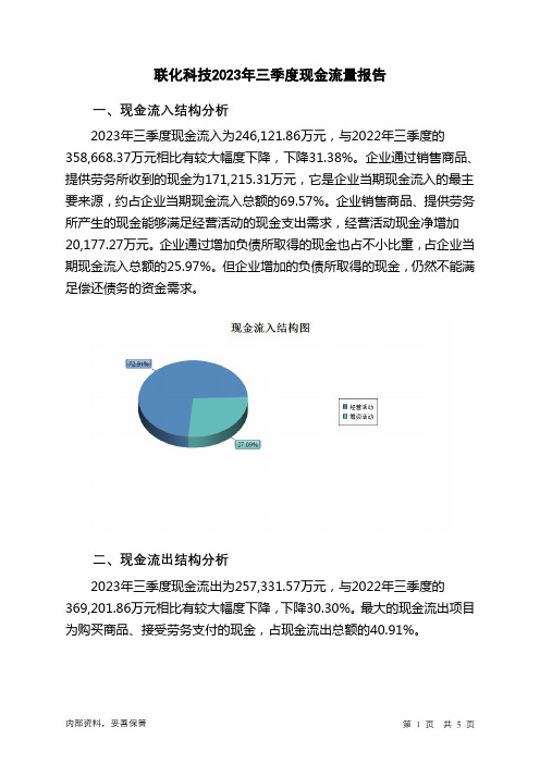 002250联化科技2023年三季度现金流量报告