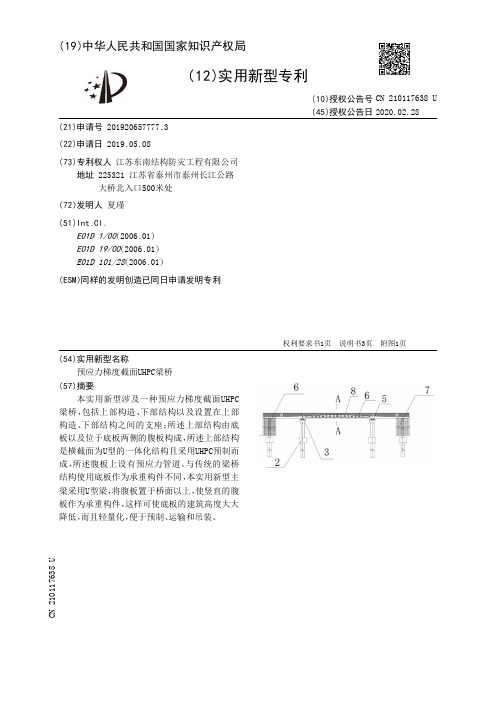 【CN210117638U】预应力梯度截面UHPC梁桥【专利】