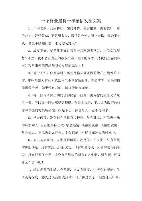 一个行业坚持十年感悟发圈文案