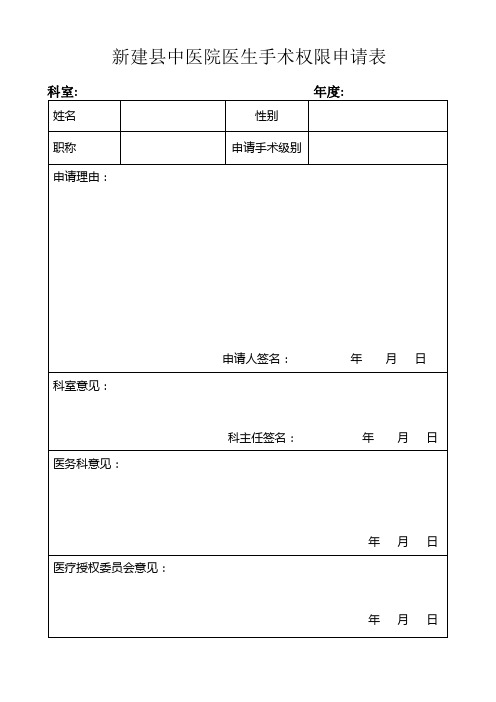 医院手术权限申请表格模板