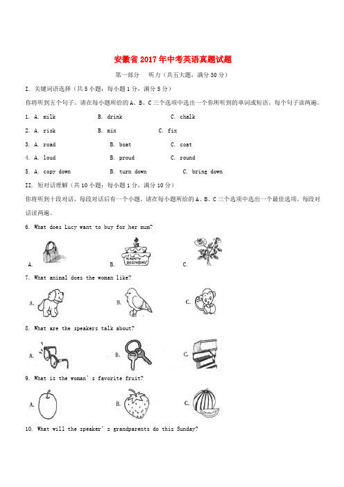 安徽省2017年中考英语真题试题(含解析)