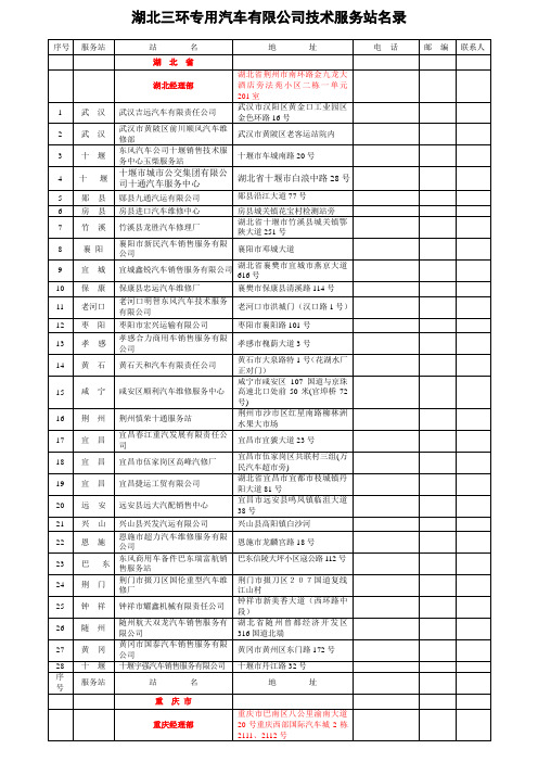 湖北三环专用汽车有限公司技术服务站名录 .doc