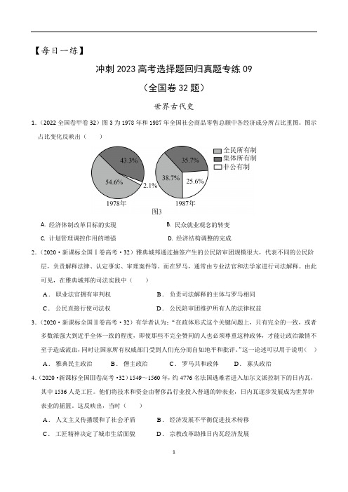 冲刺2023年高考历史选择题回归真题专练09 世界古代史