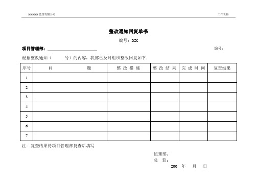 监理常用表格：整改通知回复单