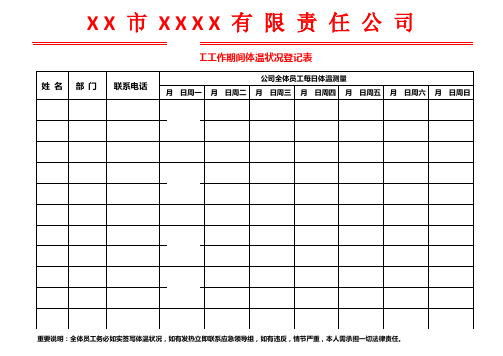 员工复工体温登记表模板