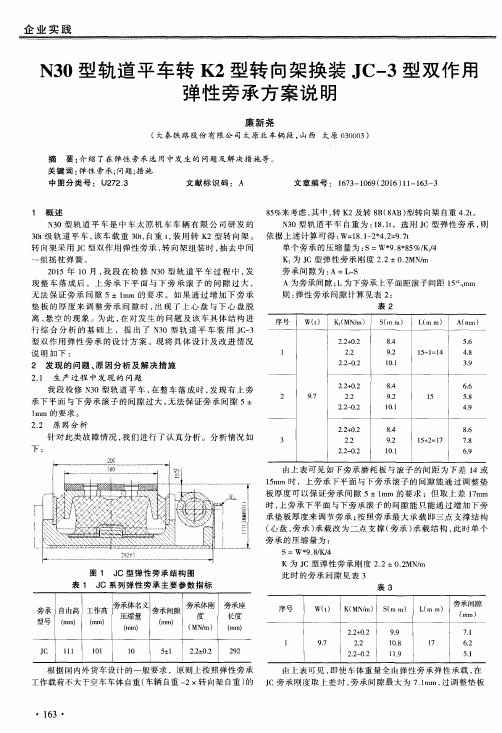 N30型轨道平车转K2型转向架换装JC-3型双作用弹性旁承方案说明