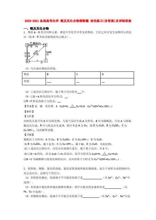 2020-2021备战高考化学 铜及其化合物推断题 培优练习(含答案)及详细答案