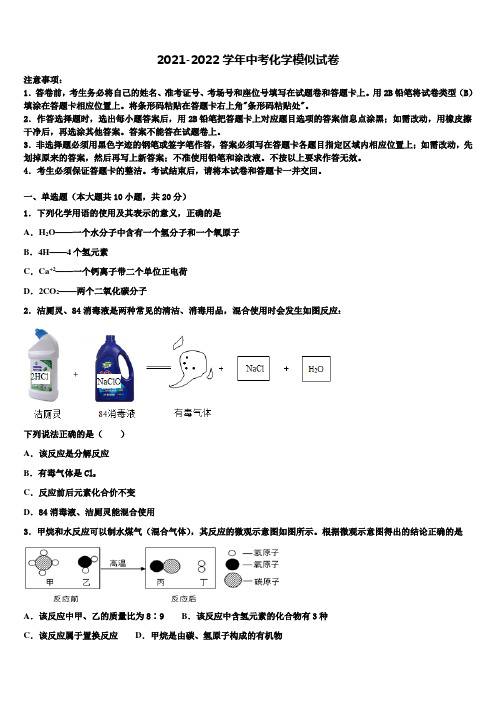 2021-2022学年江苏省盐城市大丰区第一共同体达标名校中考化学押题试卷含解析