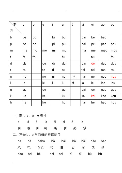 各课声母与韵母拼合表总汇