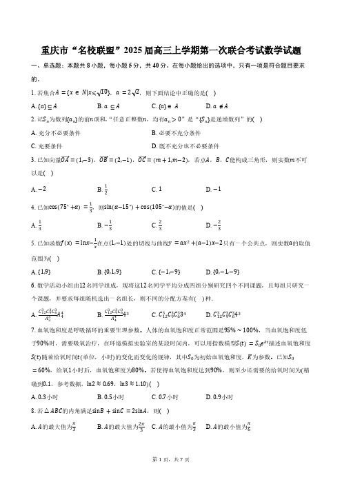 重庆市“名校联盟”2025届高三上学期第一次联合考试数学试题(含答案)