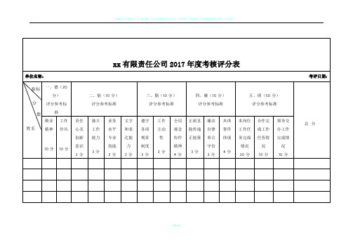 年度考核评分表