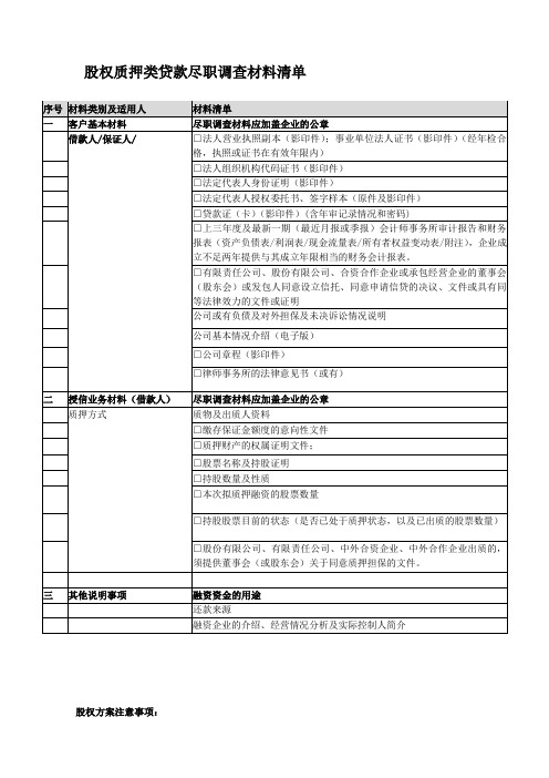 股权质押贷款尽职调查材料清单docx