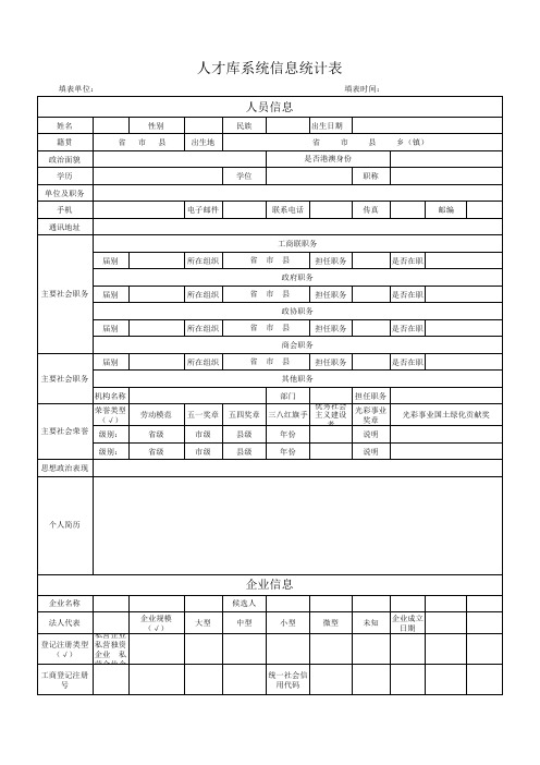 人才库信息登记表