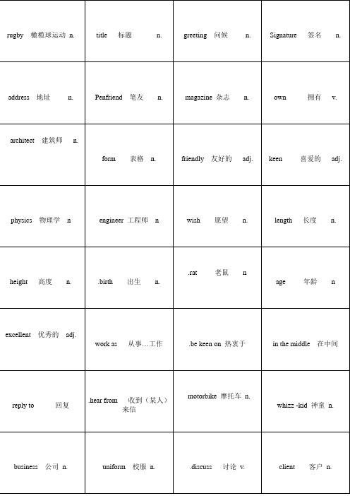 牛津深圳版 7年级-9年级单词背诵卡片