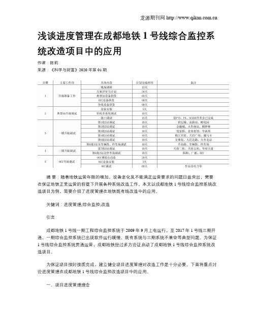 浅谈进度管理在成都地铁1号线综合监控系统改造项目中的应用