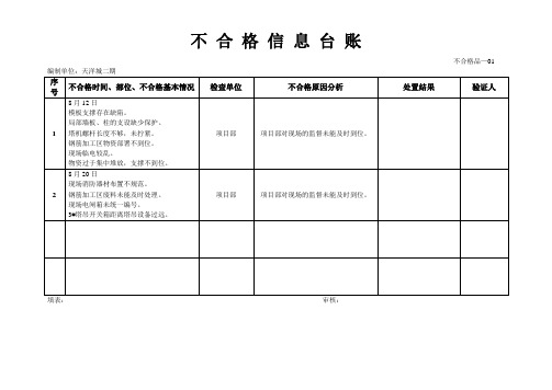 不 合 格 信 息 台 账