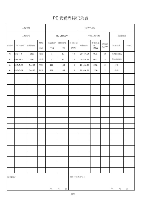 PE管施工焊接记录
