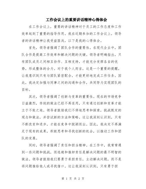 工作会议上的重要讲话精神心得体会