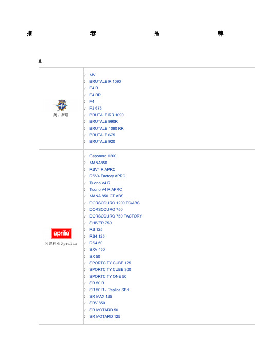 知名摩托车品牌及其车型