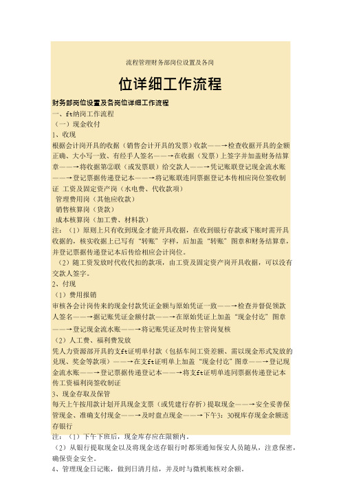 流程管理财务部岗位设置及各岗位详细工作流程