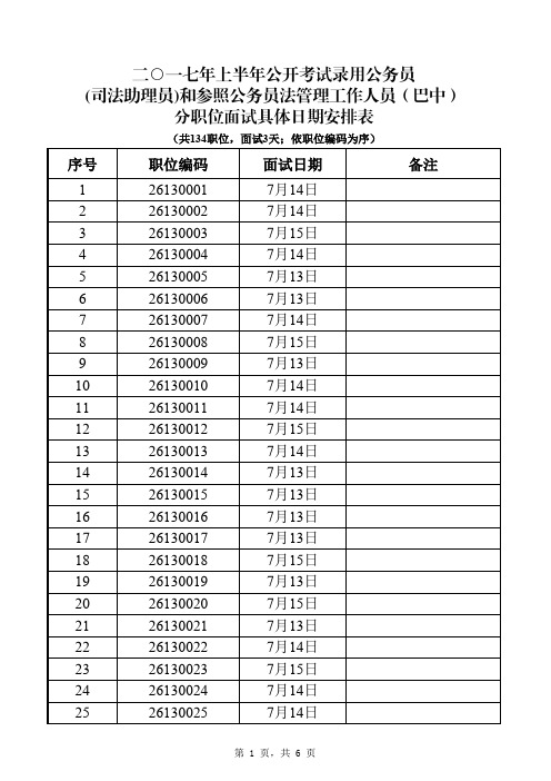 二一七年上半年公开考试录用公务员