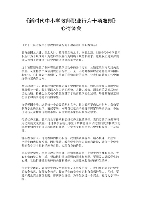 《新时代中小学教师职业行为十项准则》心得体会