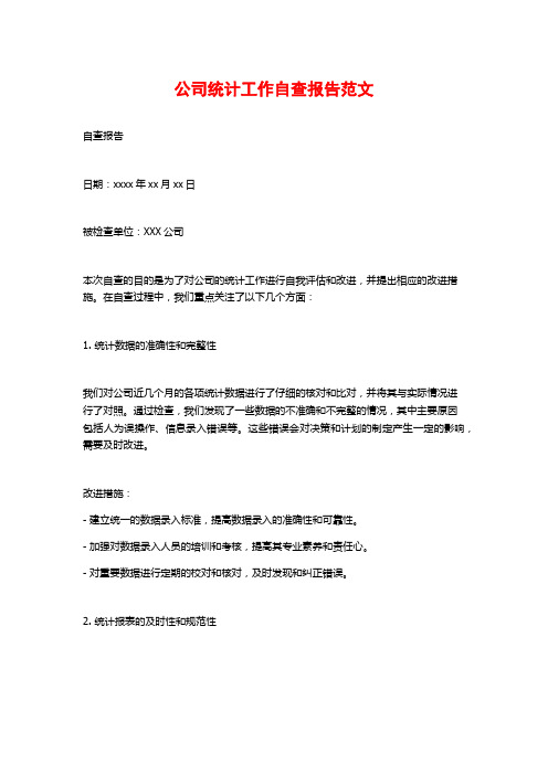 公司统计工作自查报告范文