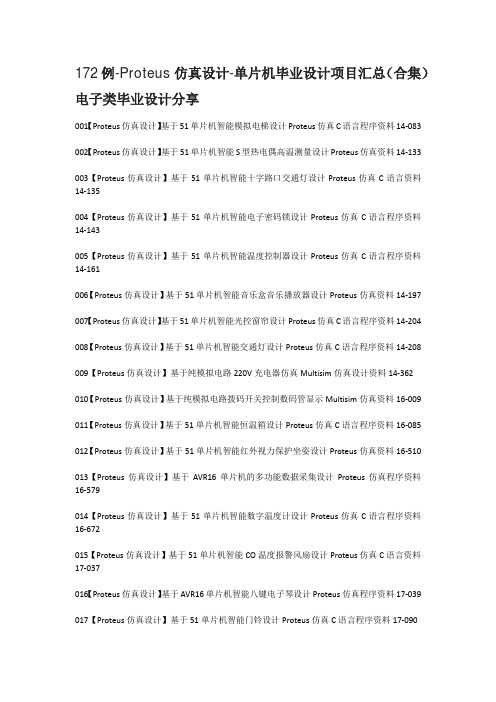 172例-Proteus仿真设计-单片机毕业设计项目汇总(合集)电子类毕业设计分享