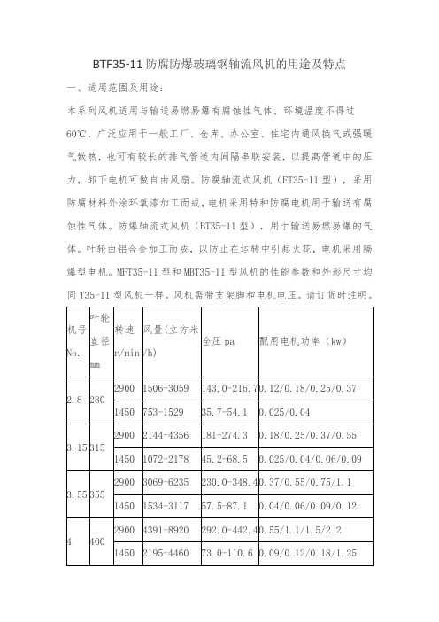 BTF35-11防腐防爆玻璃钢轴流风机的用途及特点