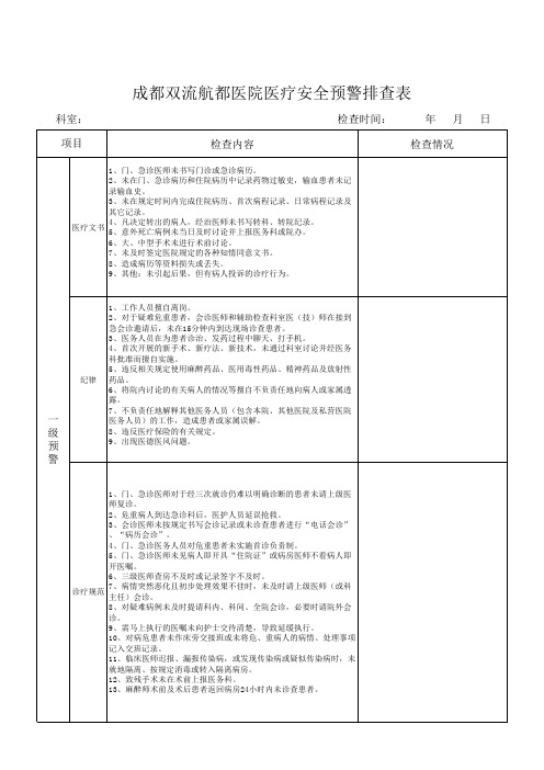 成都双流航都医院安全检查表