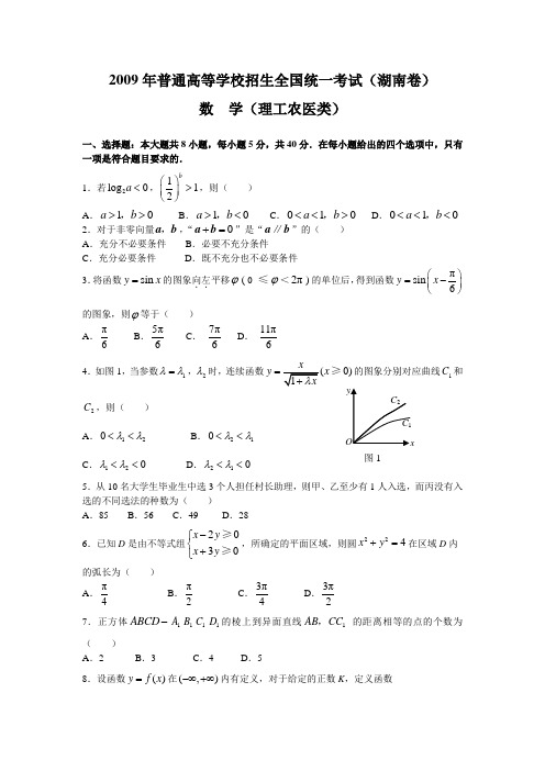 2009年高考数学(湖南)理(word版含答案)