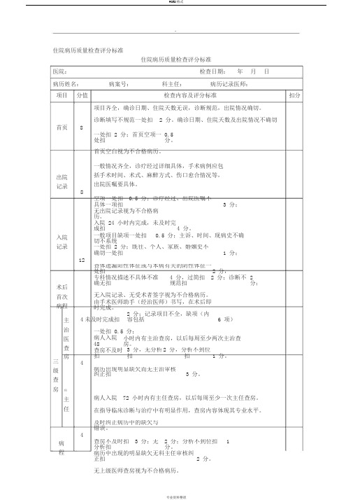 病历质量检查评分标准