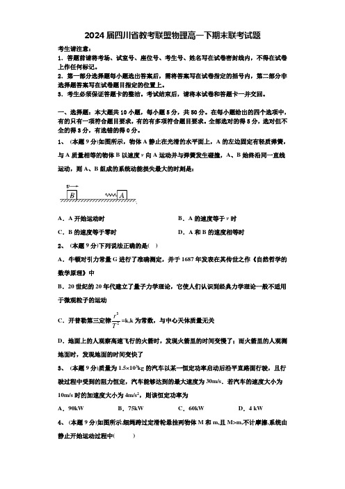 2024届四川省教考联盟物理高一下期末联考试题含解析