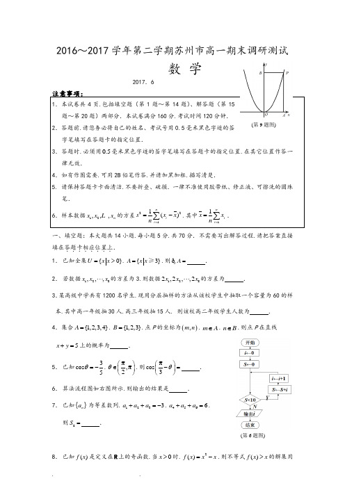 江苏省苏州市2016_2017高一下学期数学期末试卷含答案