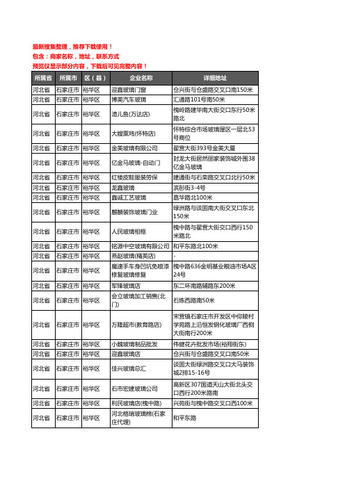 新版河北省石家庄市裕华区玻璃店企业公司商家户名录单联系方式地址大全72家