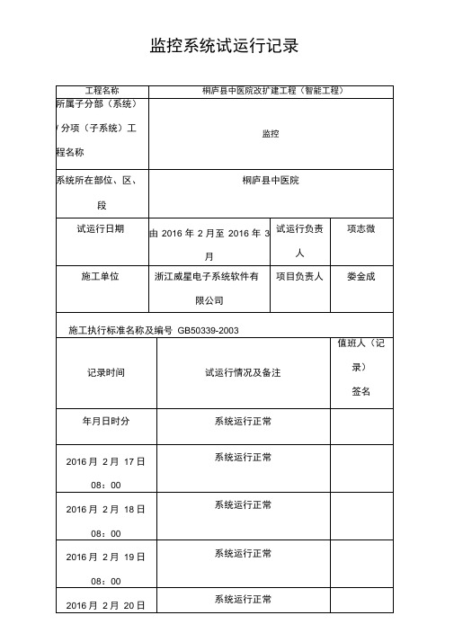 视频监控系统试运行记录