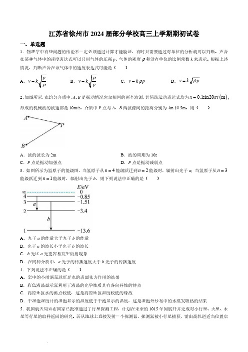 江苏省徐州部分学校2023-2024学年高三上学期期初考试物理试题及参考答案