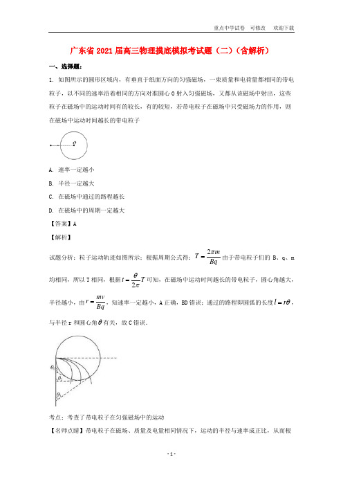 广东省2021届高三物理摸底模拟考试题(二)(含解析)