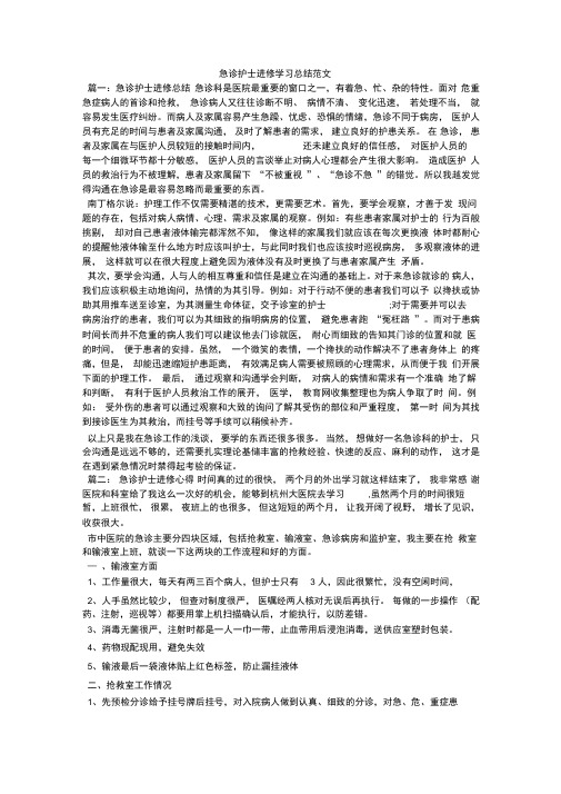 急诊护士进修学习总结范文