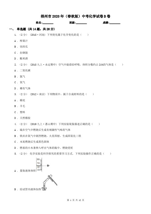 梧州市2020年(春秋版)中考化学试卷B卷