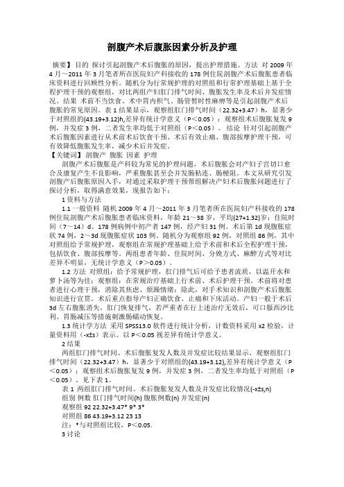 剖腹产术后腹胀因素分析及护理
