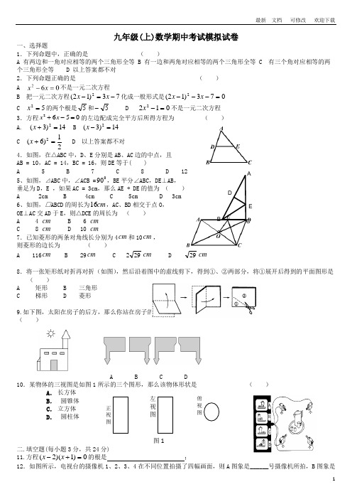 山东省2020-2021九年级(上)数学期中考试模拟试卷