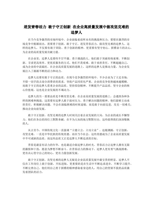 迸发青春活力 敢于守正创新 在企业高质量发展中做攻坚克难的追梦人