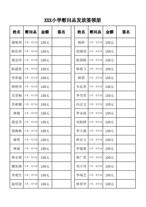 慰问品发放签领册