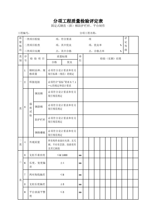 钢梯分项工程质量检验评定表