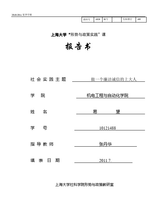 夏季学期形势与政策实践报告书