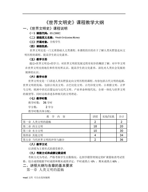 世界文明史课程教学大纲