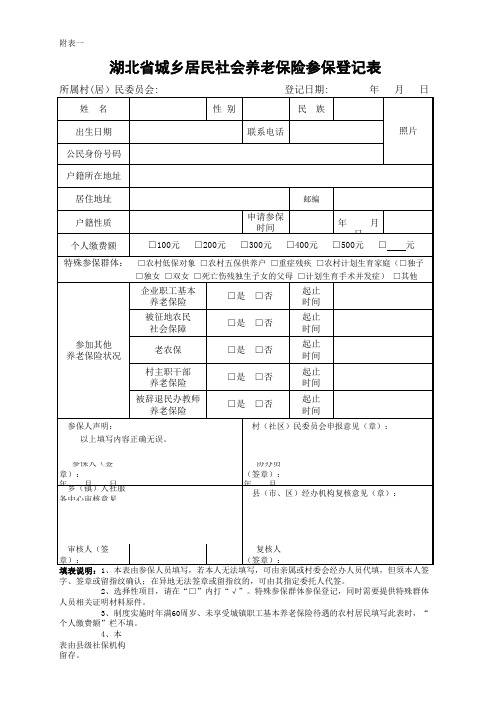 城乡居民社会养老保险参保登记表