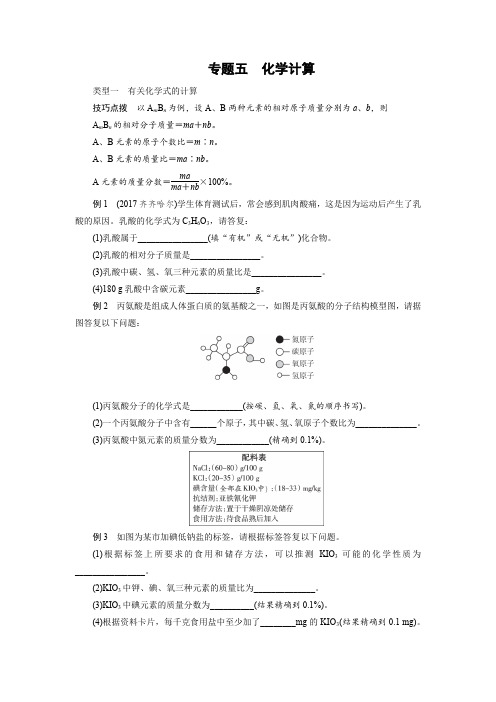 2018广东中考化学专题复习资料(二轮)专题五化学计算